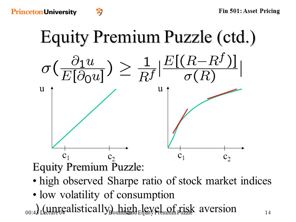 Fin 501: Asset Pricing 00:45 Lecture 04Bounds and Equity Premium Puzzle1  Lecture 04: Sharpe Ratio, Bounds and the Equity Premium Puzzle Equity  Premium. - ppt download