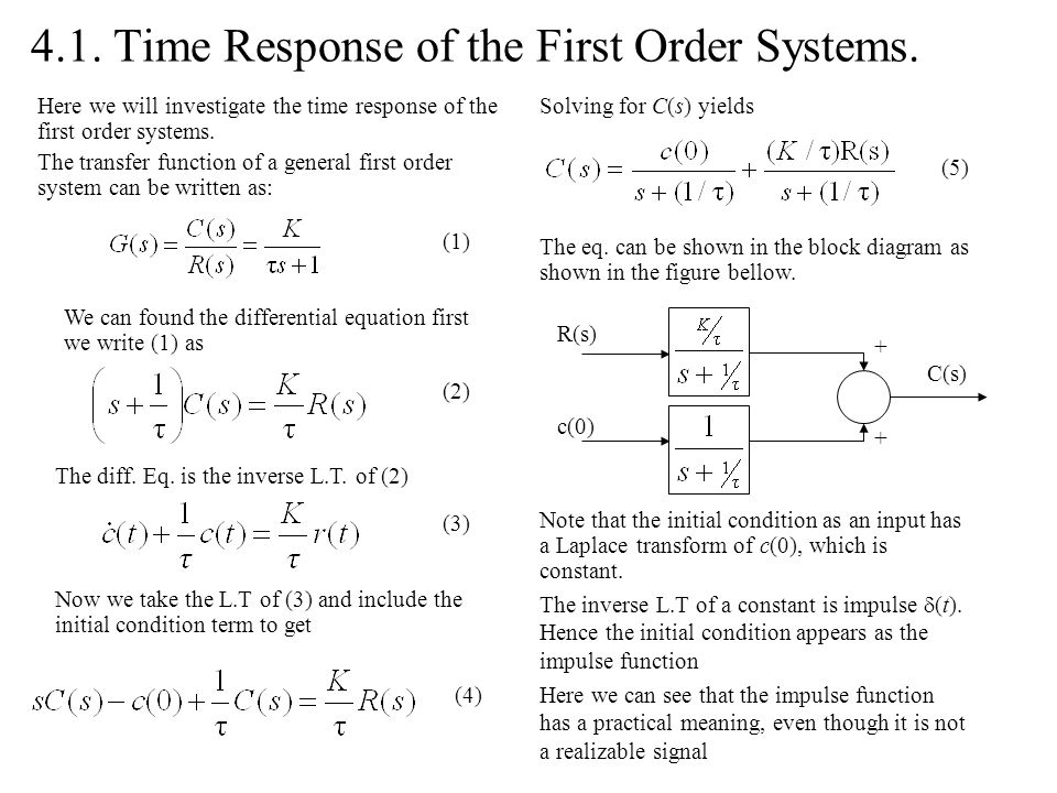 4 System Response This Module Is Concern With The Response Of Lti System L T Is Used To Investigate The Response Of First And Second Order Systems Ppt Download