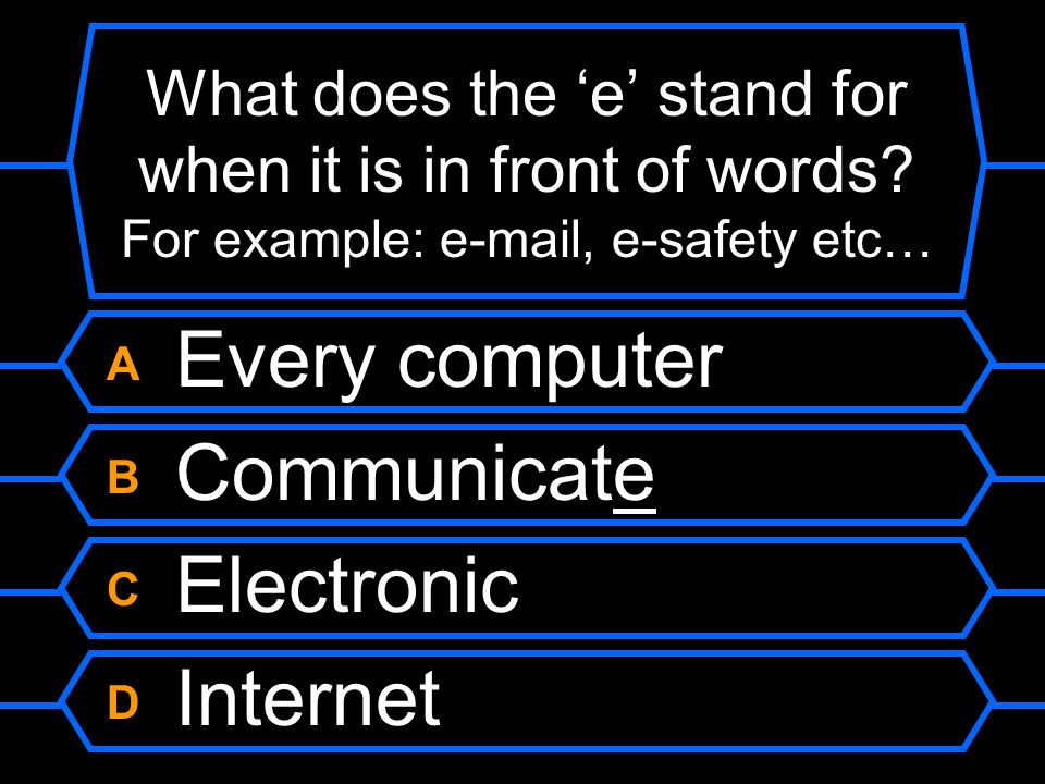 What does the ‘e’ stand for when it is in front of words For example:  , e-safety etc…