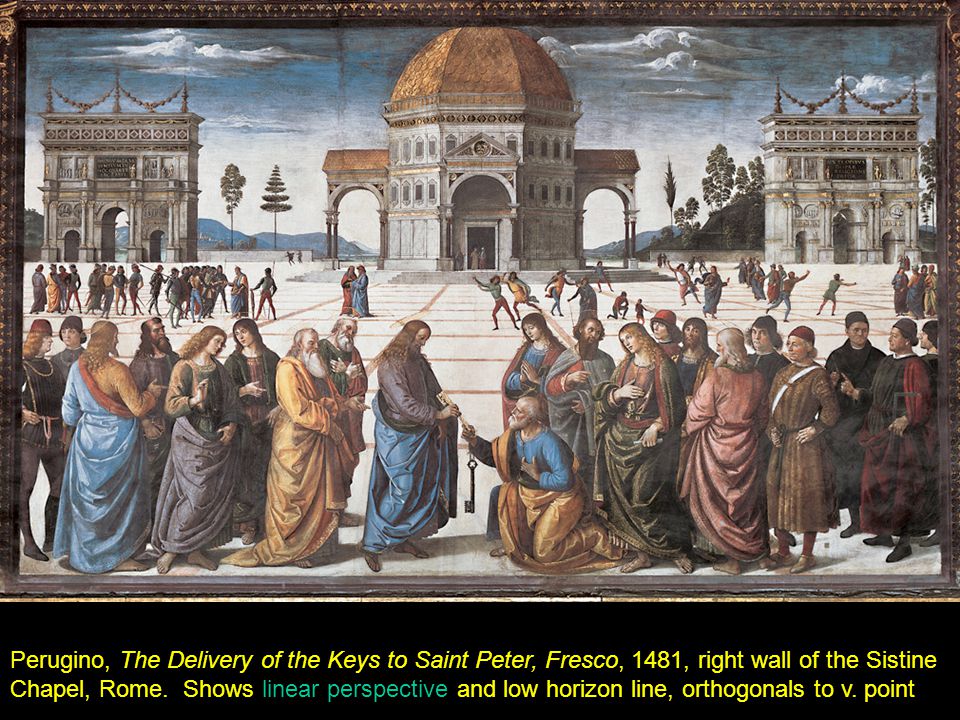 Perugino, The Delivery of the Keys to Saint Peter, Fresco, 1481, right wall of the Sistine Chapel, Rome.
