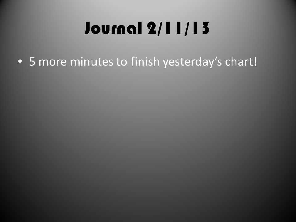 Journal 2/11/13 5 more minutes to finish yesterday’s chart!