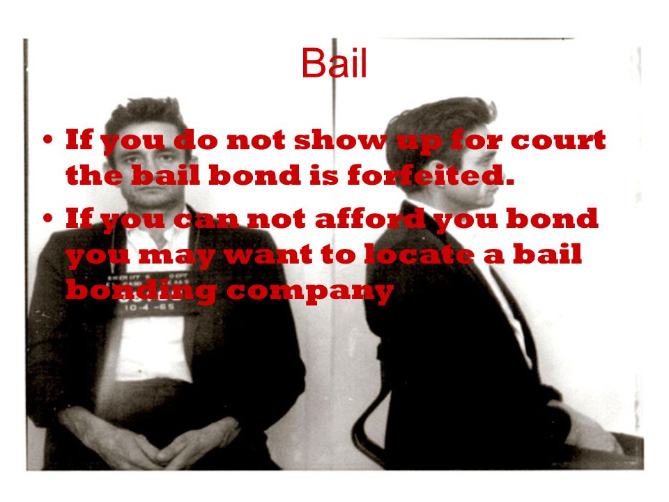 Bail If you do not show up for court the bail bond is forfeited.