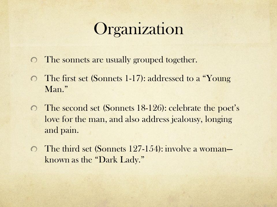 Organization The sonnets are usually grouped together.