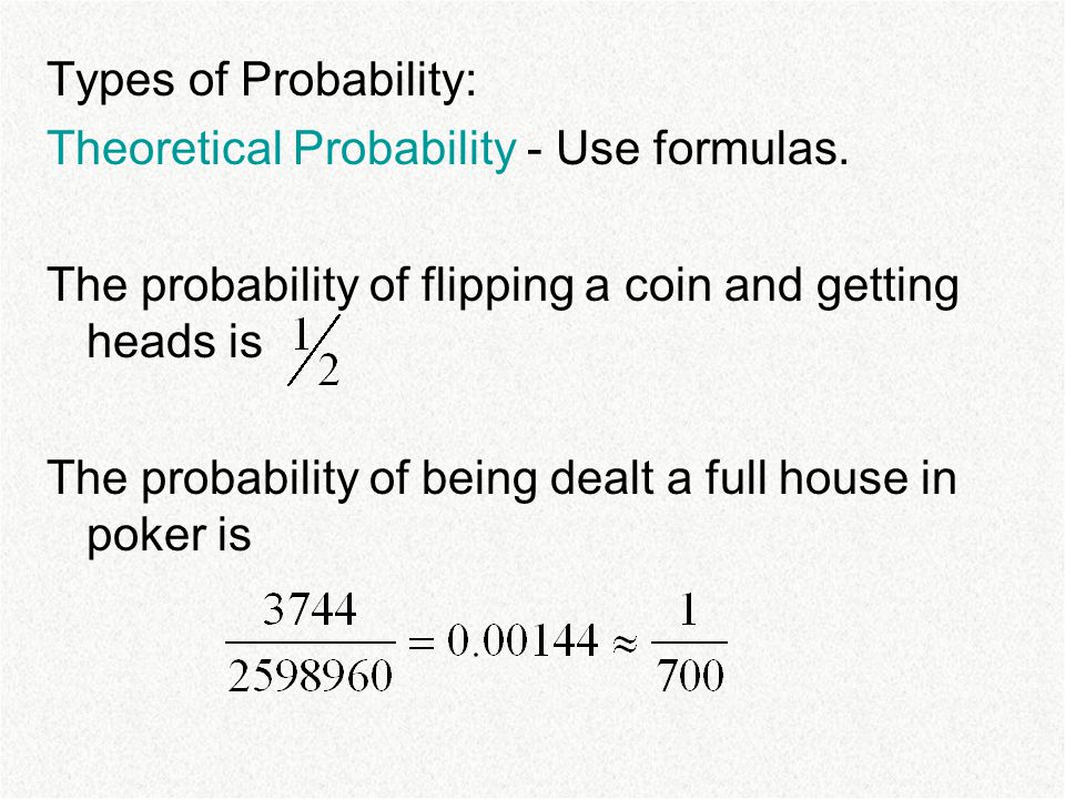Types of Probability: Theoretical Probability - Use formulas.