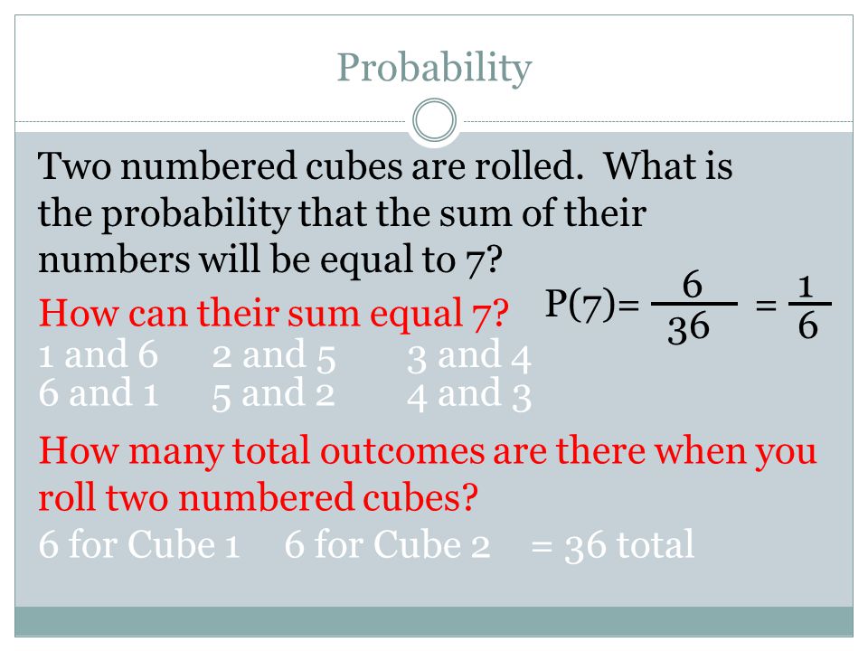 Probability Two numbered cubes are rolled.
