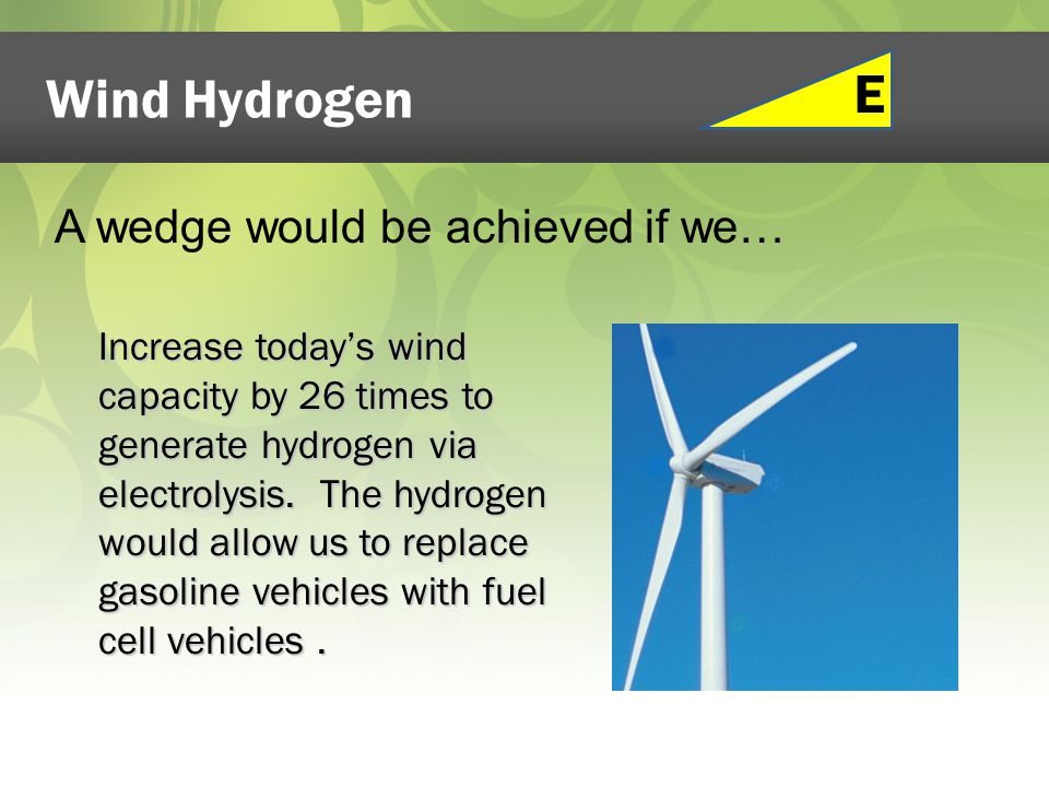 Wind Hydrogen Increase today’s wind capacity by 26 times to generate hydrogen via electrolysis.