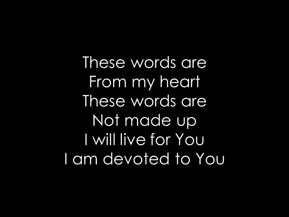 These words are From my heart These words are Not made up I will live for You I am devoted to You
