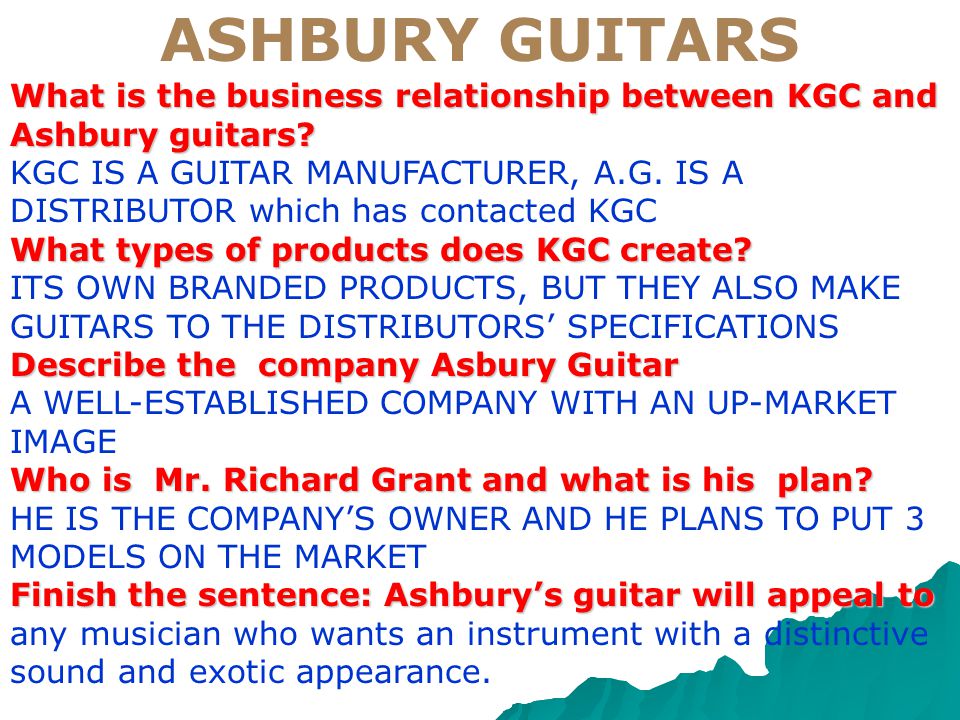 ASHBURY GUITARS What is the business relationship between KGC and Ashbury guitars.