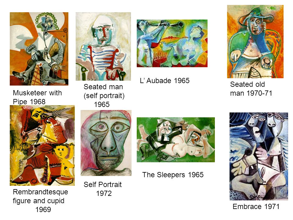 Embrace 1971 Rembrandtesque figure and cupid 1969 Musketeer with Pipe 1968 Seated man (self portrait) 1965 L’ Aubade 1965 Seated old man The Sleepers 1965 Self Portrait 1972