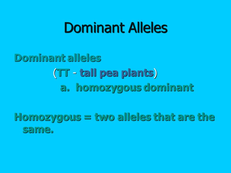 Dominant Alleles Dominant alleles (TT - tall pea plants) (TT - tall pea plants) a.