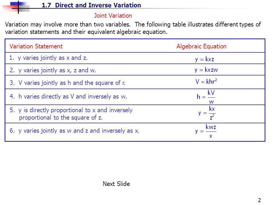 direct and inverse variation formula