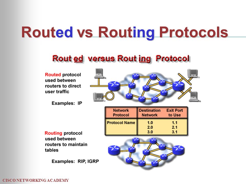 CISCO NETWORKING ACADEMY Routed vs Routing Protocols