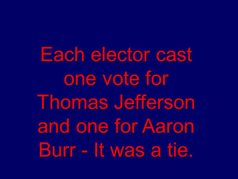 Each elector cast one vote for Thomas Jefferson and one for Aaron Burr - It was a tie.