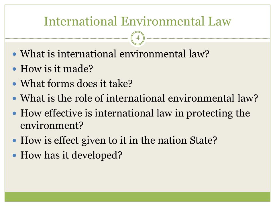 International Environmental Law 4 What is international environmental law.