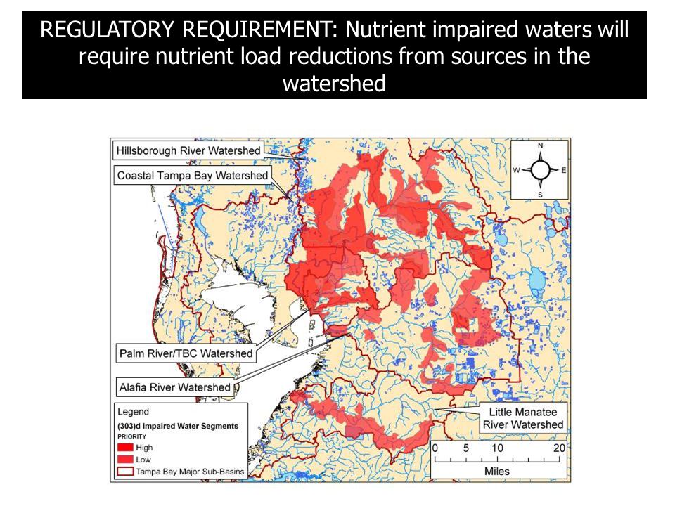 REGULATORY REQUIREMENT: Nutrient impaired waters will require nutrient load reductions from sources in the watershed