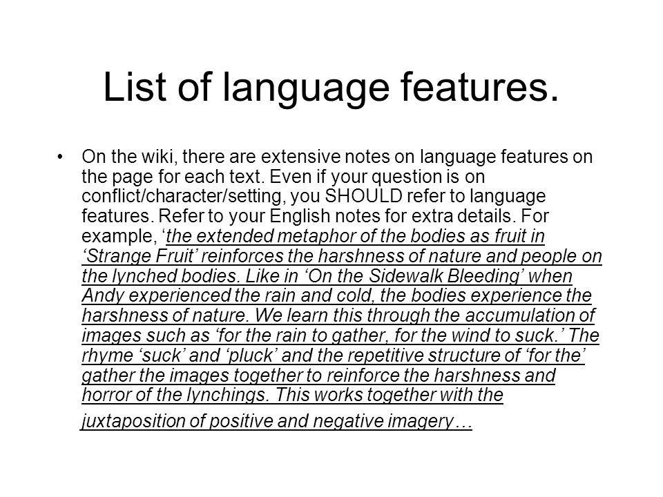 List of language features.