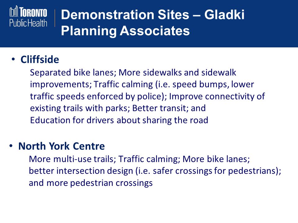 Demonstration Sites – Gladki Planning Associates Cliffside Separated bike lanes; More sidewalks and sidewalk improvements; Traffic calming (i.e.