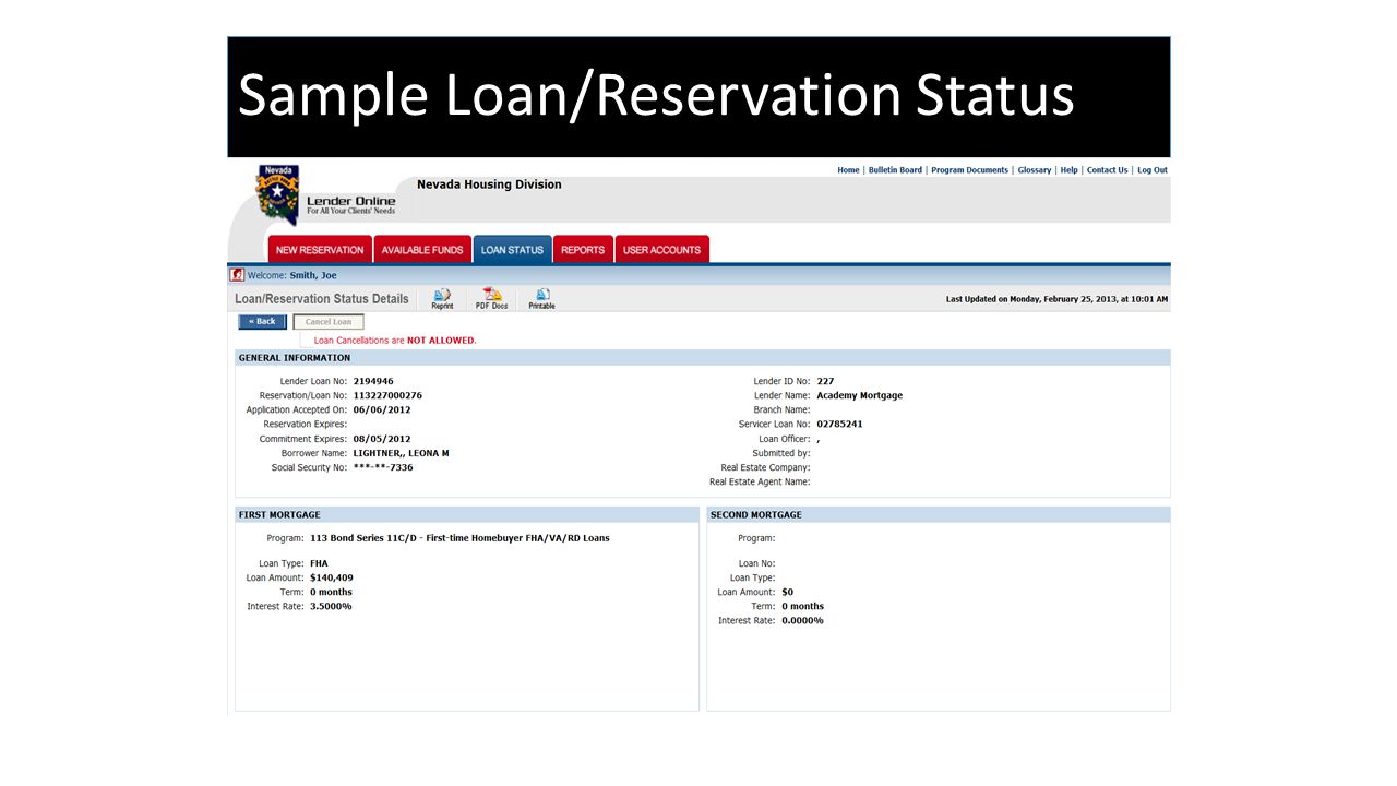 Sample Loan/Reservation Status