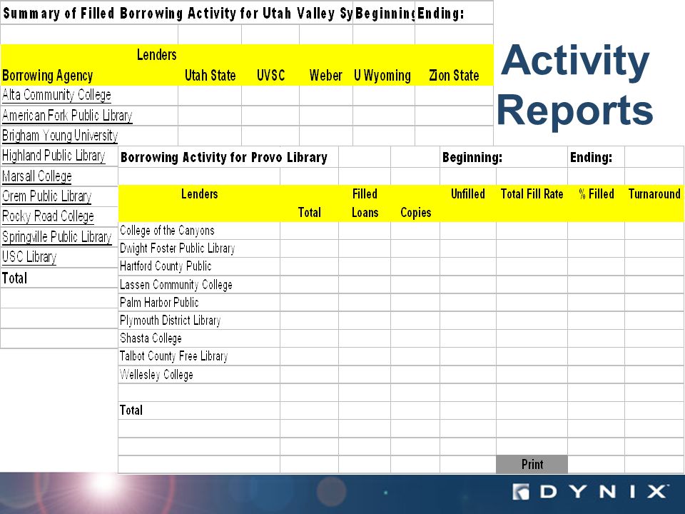 Dynix Confidential – Internal Use Only Activity Reports