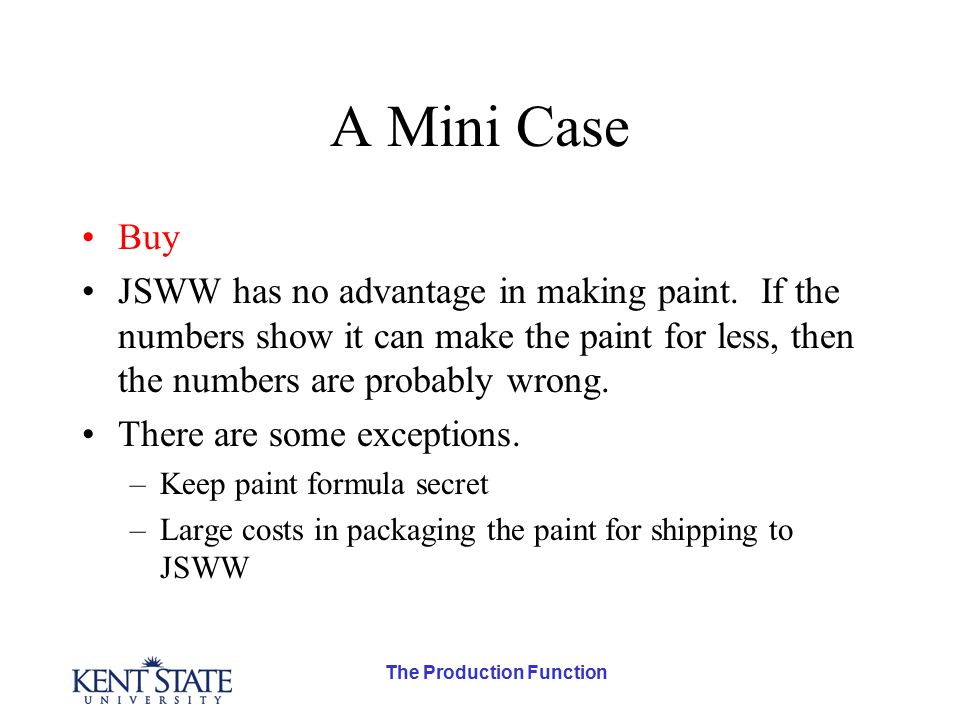 The Production Function A Mini Case Buy JSWW has no advantage in making paint.