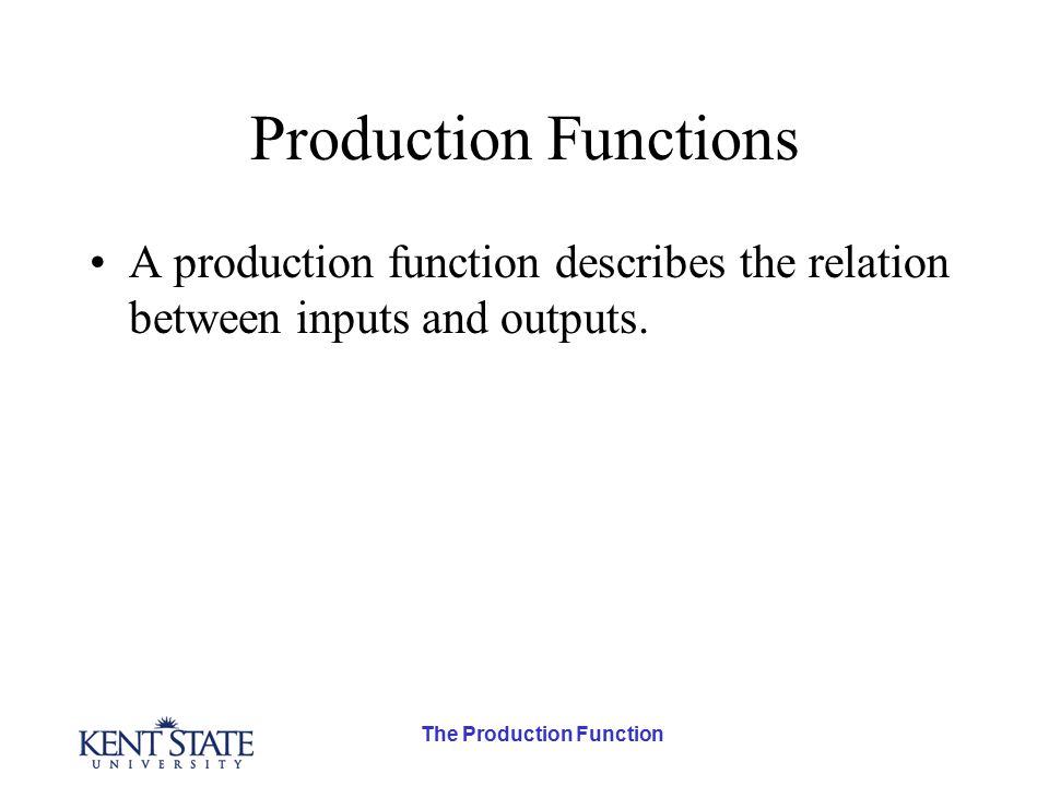The Production Function Production Functions A production function describes the relation between inputs and outputs.