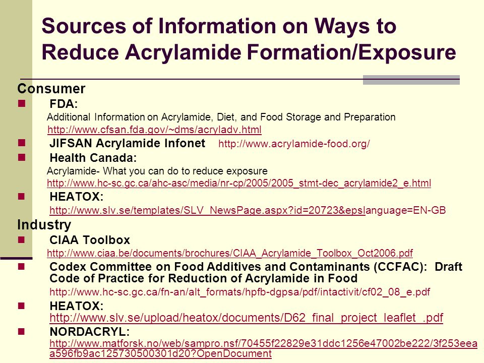 24 Sources Of Information On Ways To Reduce Acrylamide Formation Exposure 24 Sources Of Information On Ways To Reduce Acrylamide Formation Exposure