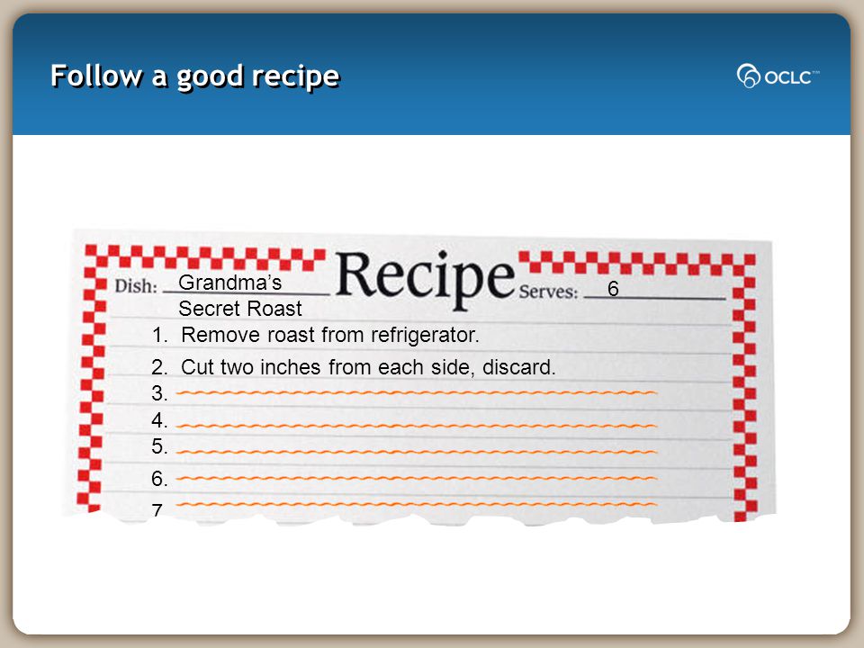 Follow a good recipe 1. Remove roast from refrigerator.