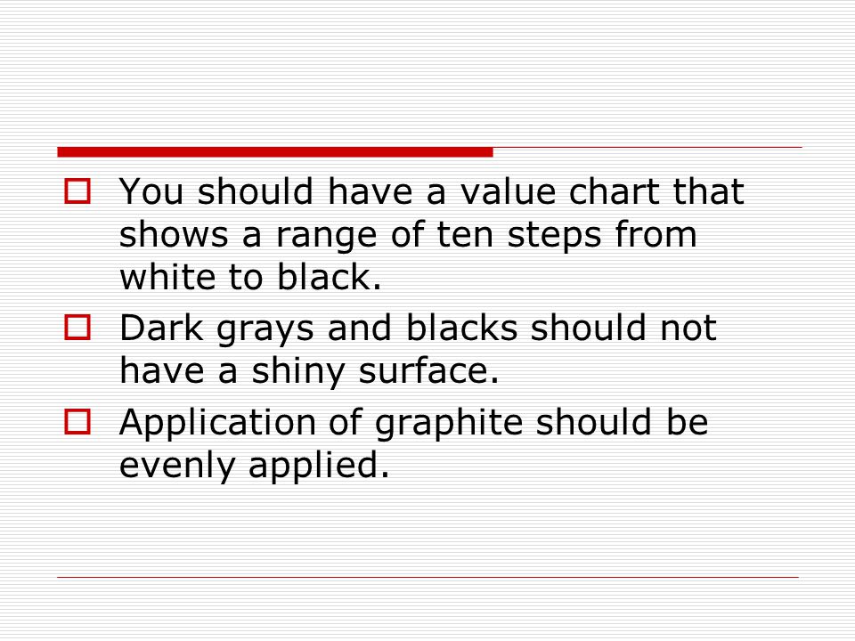  You should have a value chart that shows a range of ten steps from white to black.