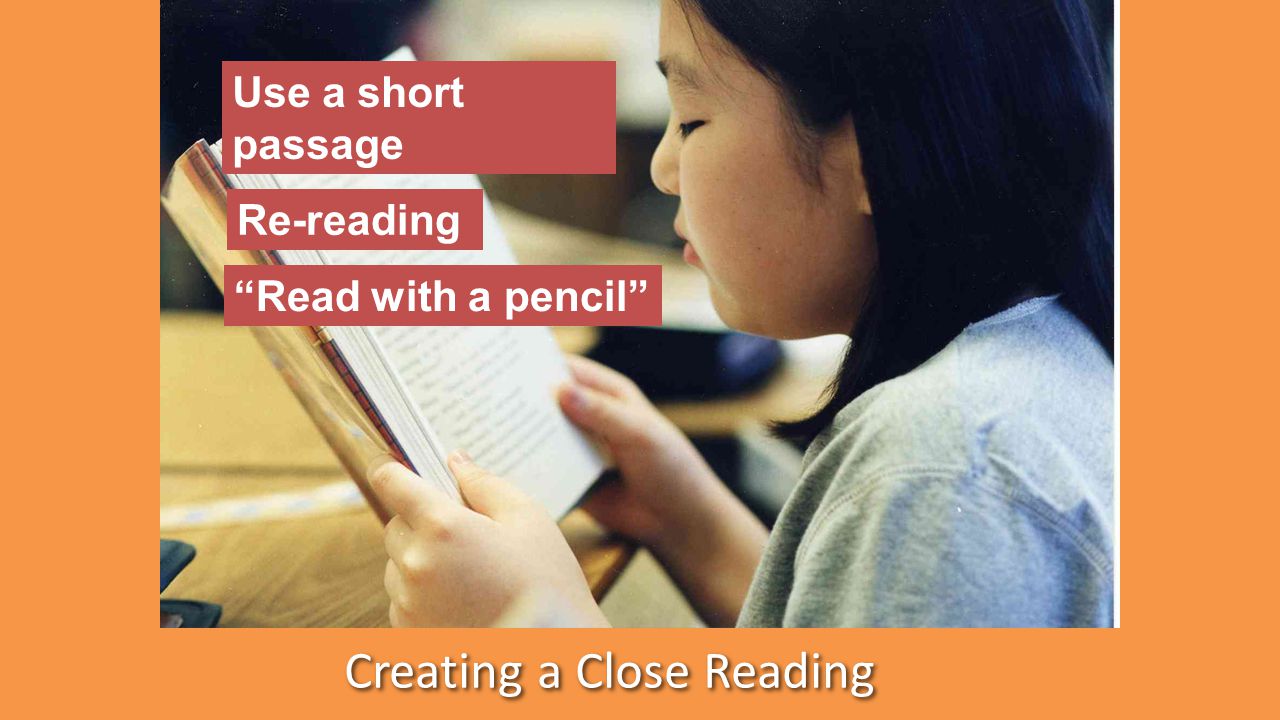 Creating a Close Reading Use a short passage Re-reading Read with a pencil
