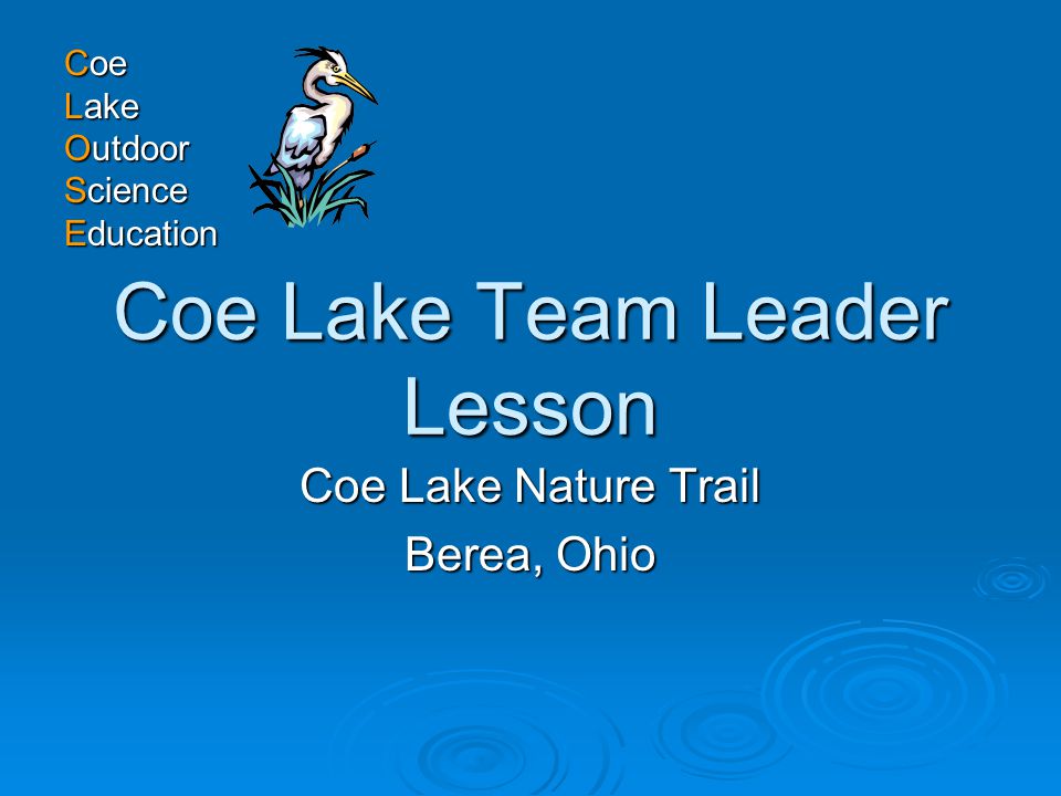 Coe Lake Team Leader Lesson Coe Lake Nature Trail Berea, Ohio Coe Lake Outdoor Science Education