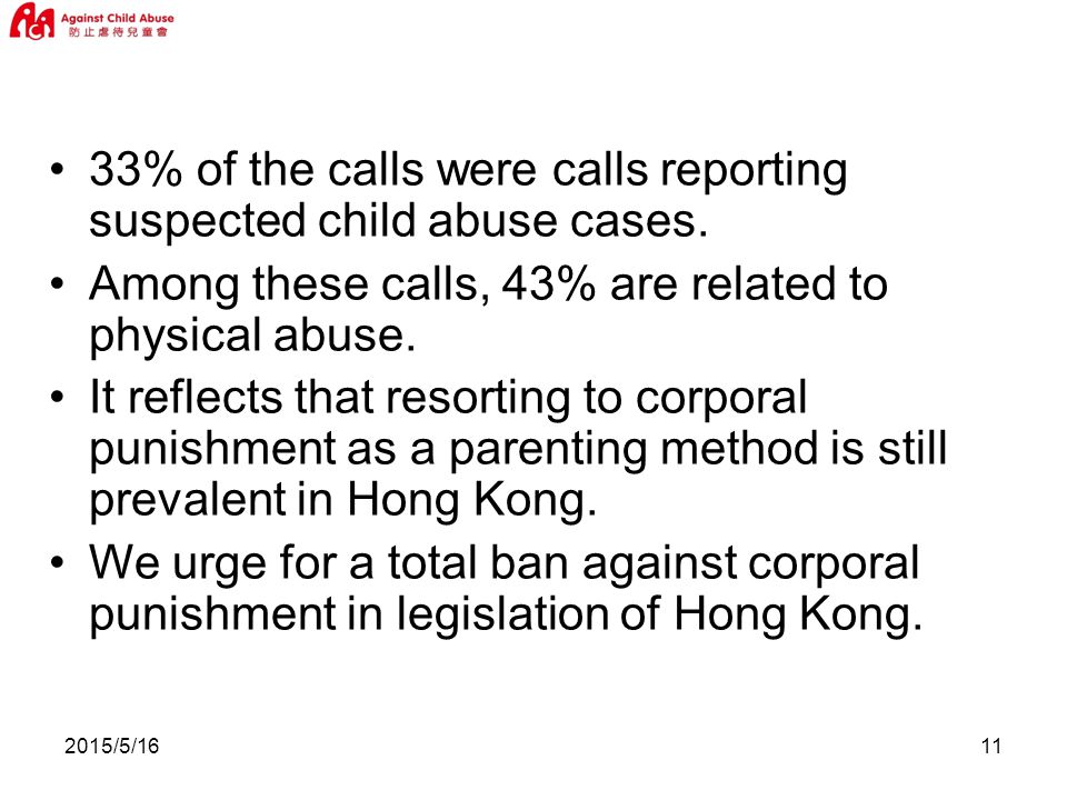 2015/5/ % of the calls were calls reporting suspected child abuse cases.