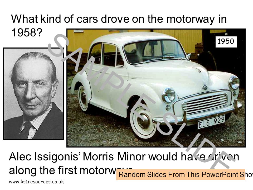 What kind of cars drove on the motorway in 1958.