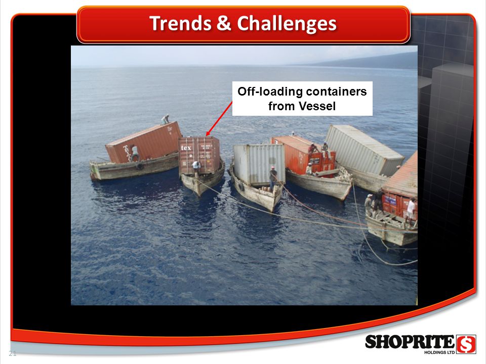 21 Trends & Challenges Find your container Good luck! Off-loading containers from Vessel