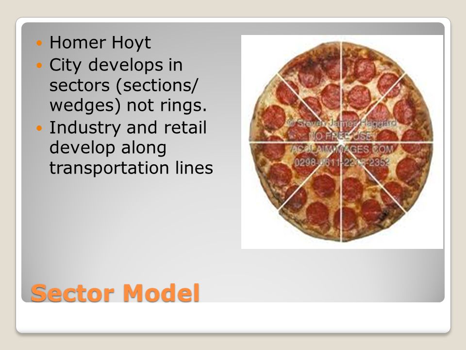 Sector Model Homer Hoyt City develops in sectors (sections/ wedges) not rings.