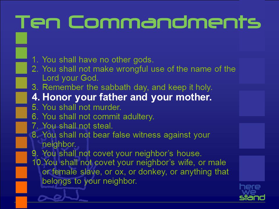 1.You shall have no other gods. 2.You shall not make wrongful use of the name of the Lord your God.