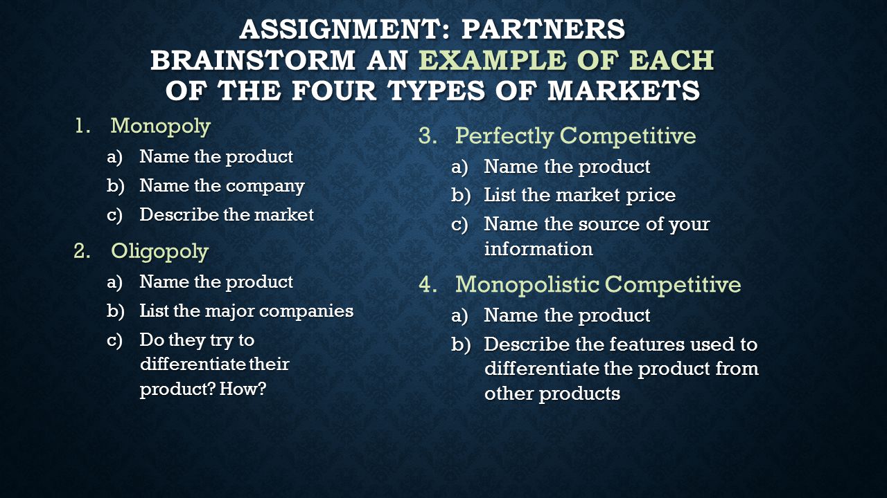 Types of markets and their features Types of markets and their features