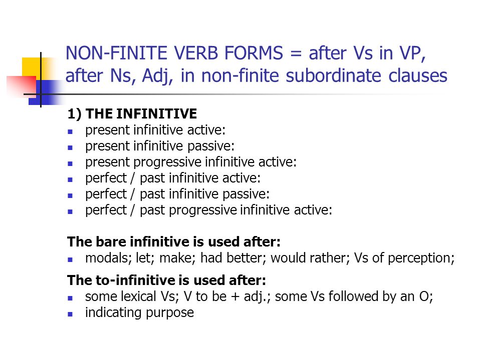 Forms of the verb the infinitive
