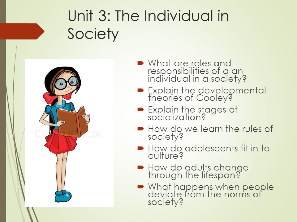 Unit 3: The Individual in Society  What are roles and responsibilities of a an individual in a society.