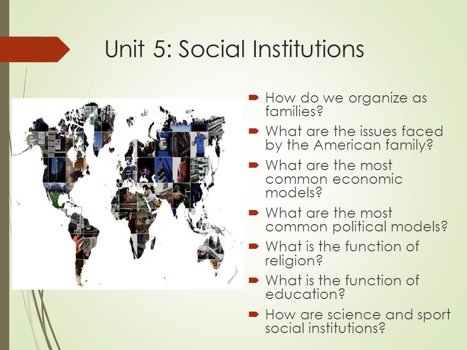 Unit 5: Social Institutions  How do we organize as families.