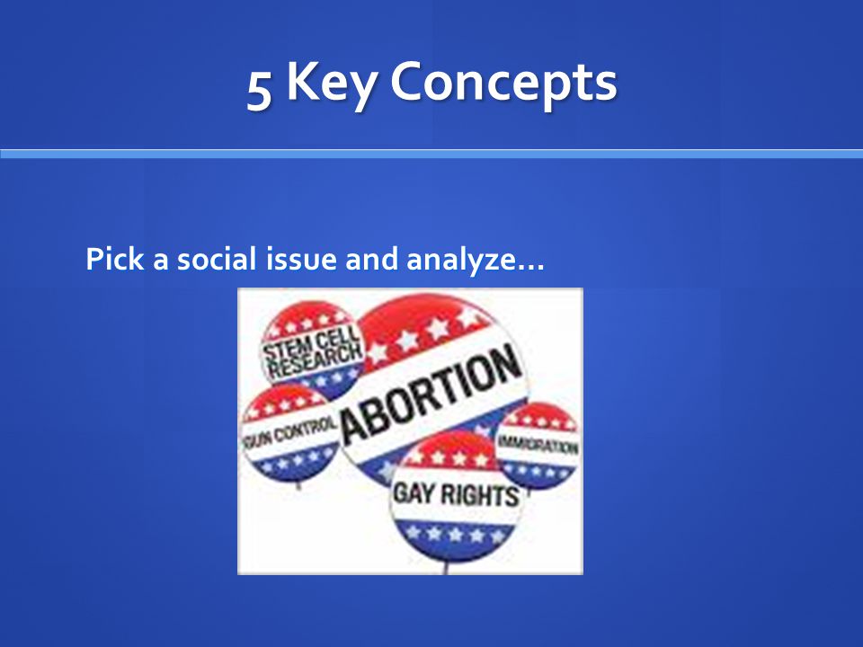 5 Key Concepts Pick a social issue and analyze…