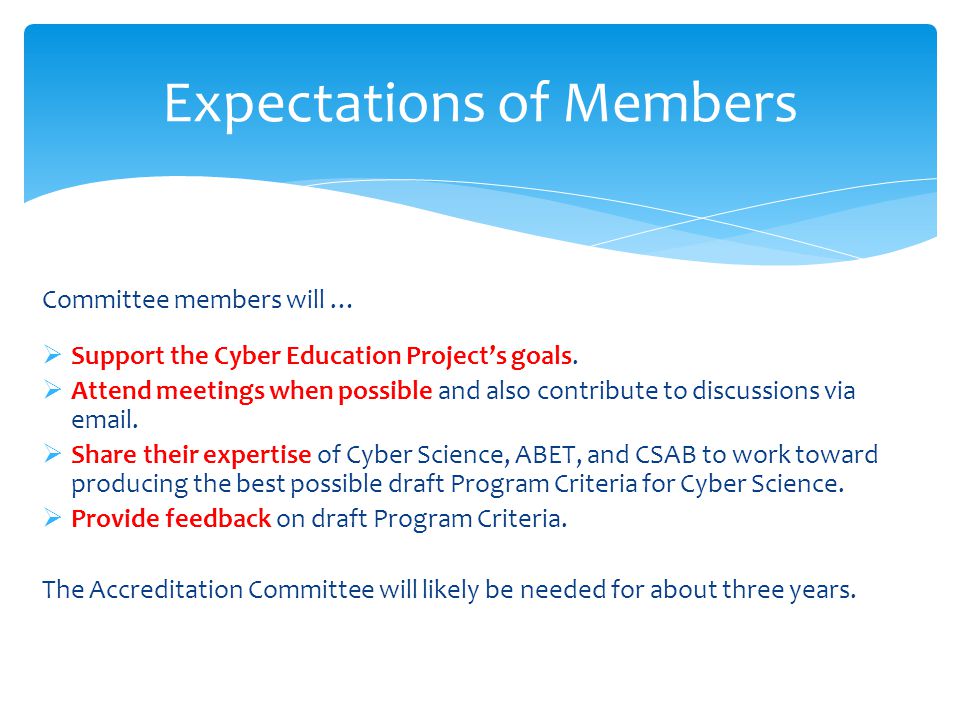 Committee members will …  Support the Cyber Education Project’s goals.