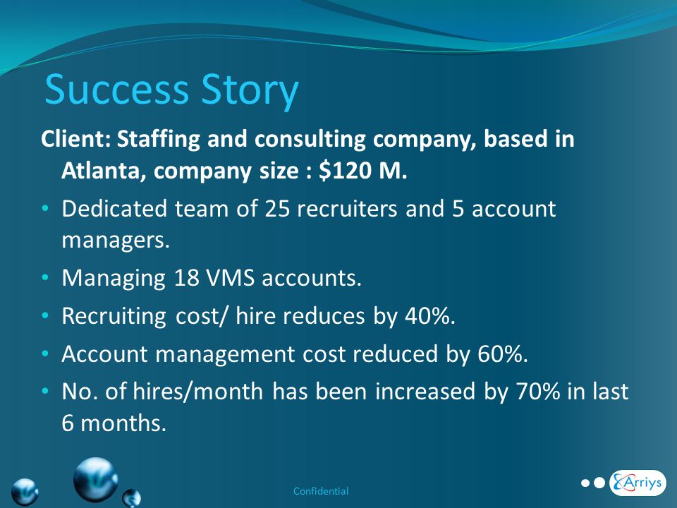 Success Story Client: Staffing and consulting company, based in Atlanta, company size : $120 M.