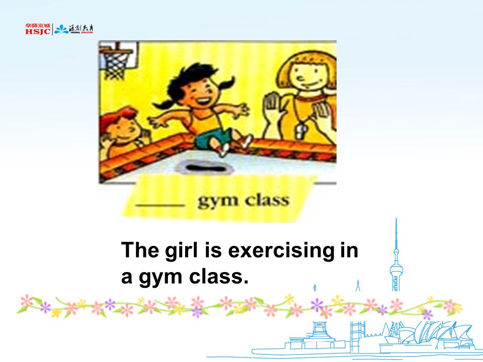 The girl is exercising in a gym class.