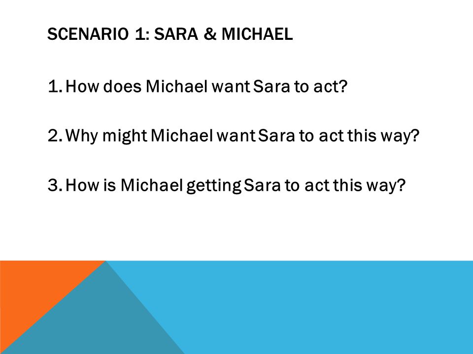 SCENARIO 1: SARA & MICHAEL 1.How does Michael want Sara to act.