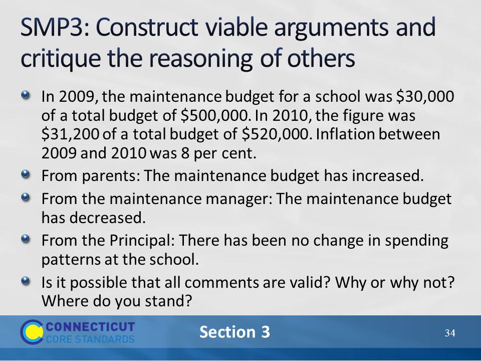Section 3 In 2009, the maintenance budget for a school was $30,000 of a total budget of $500,000.