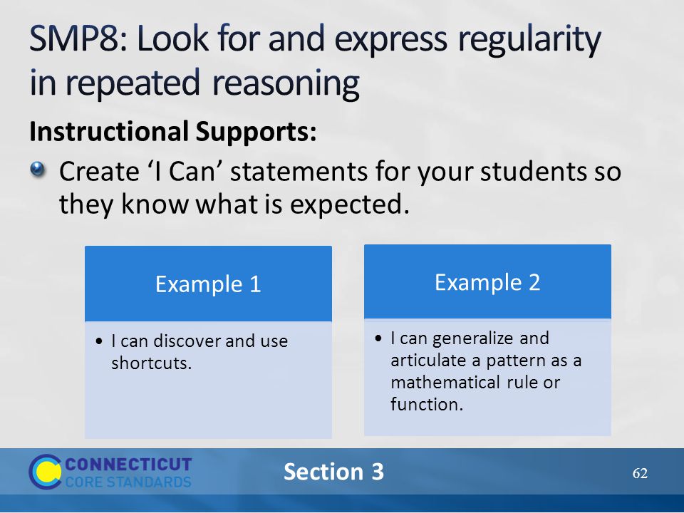 Section 3 Instructional Supports: Create ‘I Can’ statements for your students so they know what is expected.