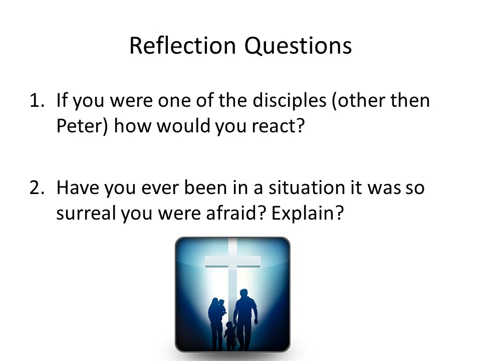 Reflection Questions 1.If you were one of the disciples (other then Peter) how would you react.