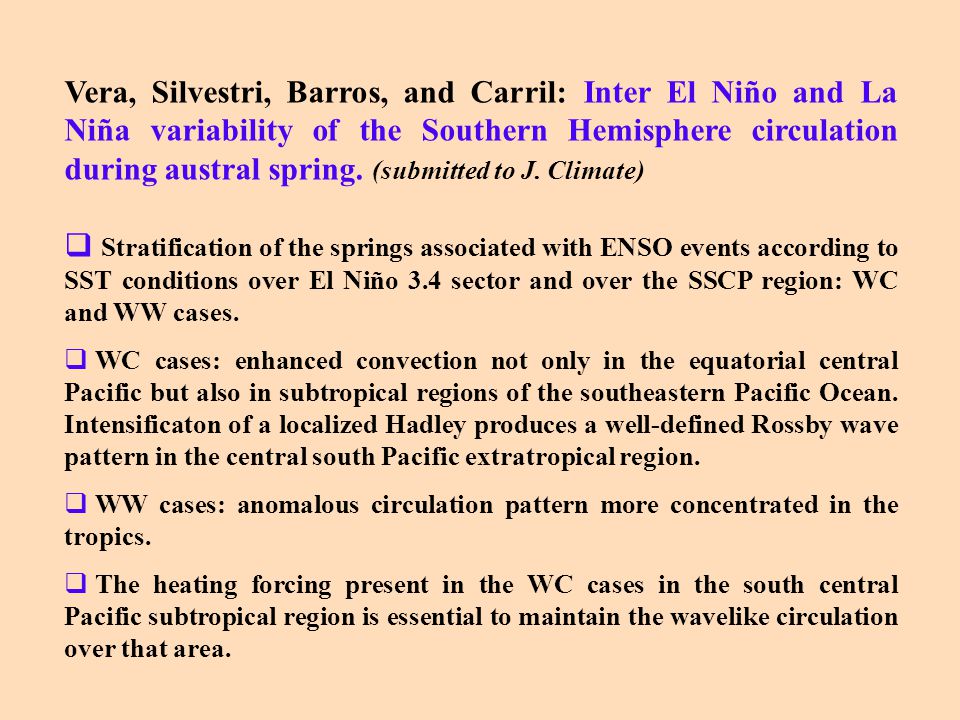 Vera, Silvestri, Barros, and Carril: Inter El Niño and La Niña variability of the Southern Hemisphere circulation during austral spring.