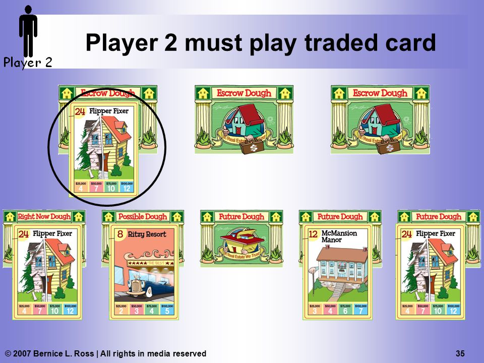 © 2007 Bernice L. Ross | All rights in media reserved 35 Player 2 must play traded card