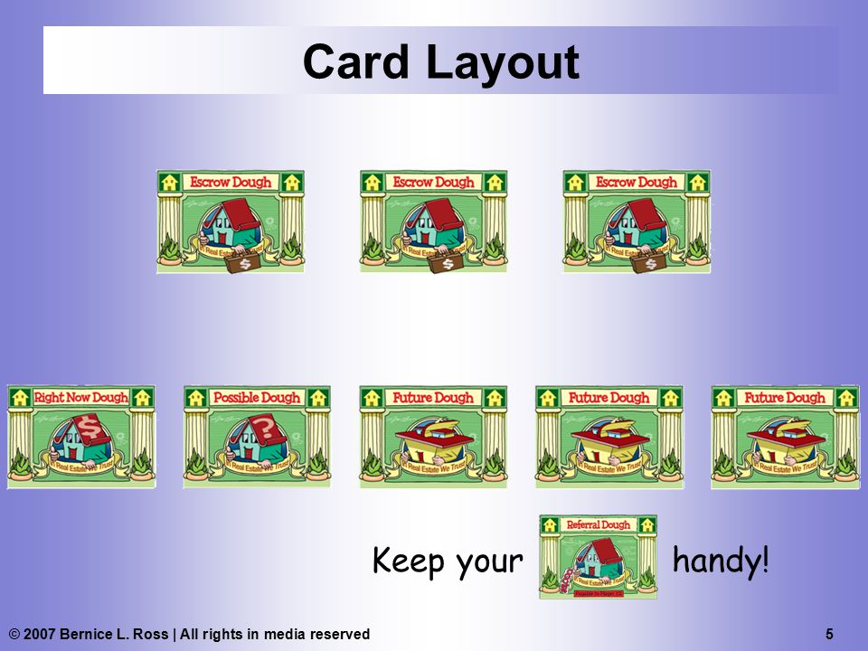 © 2007 Bernice L. Ross | All rights in media reserved 5 Card Layout Keep your handy!